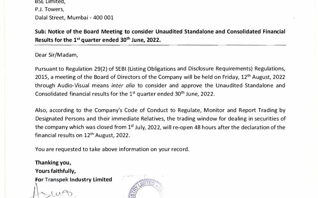 BM Notice 12.08.2022 Transpek Industry Limited